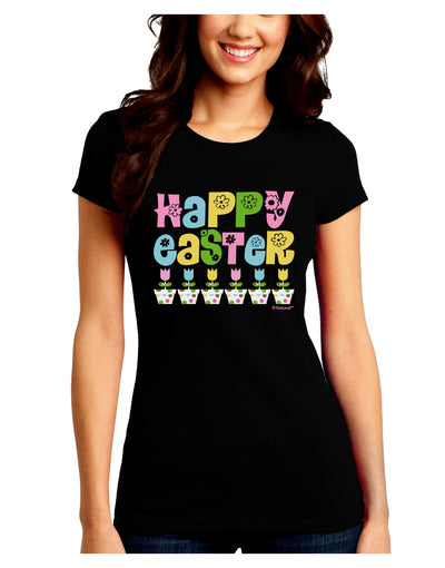 Happy Easter - Tulips Juniors Crew Dark T-Shirt by TooLoud-T-Shirts Juniors Tops-TooLoud-Black-Juniors Fitted Small-Davson Sales