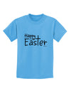 Happy Easter with Cross Childrens T-Shirt by TooLoud-Childrens T-Shirt-TooLoud-Aquatic-Blue-X-Small-Davson Sales