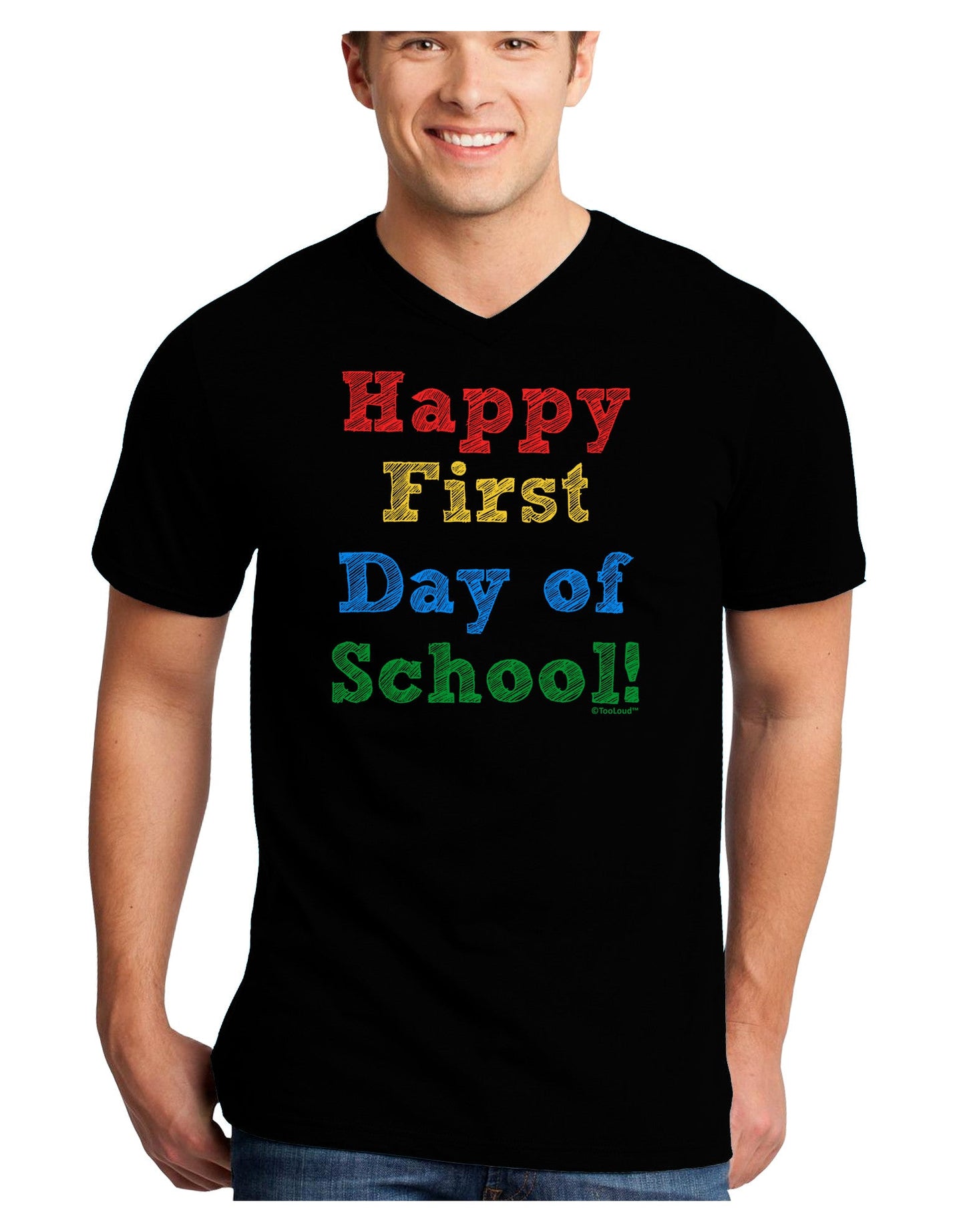 Happy First Day of School Adult Dark V-Neck T-Shirt-TooLoud-Black-Small-Davson Sales