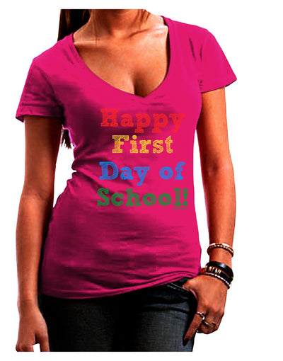 Happy First Day of School Juniors V-Neck Dark T-Shirt-Womens V-Neck T-Shirts-TooLoud-Hot-Pink-Juniors Fitted Small-Davson Sales