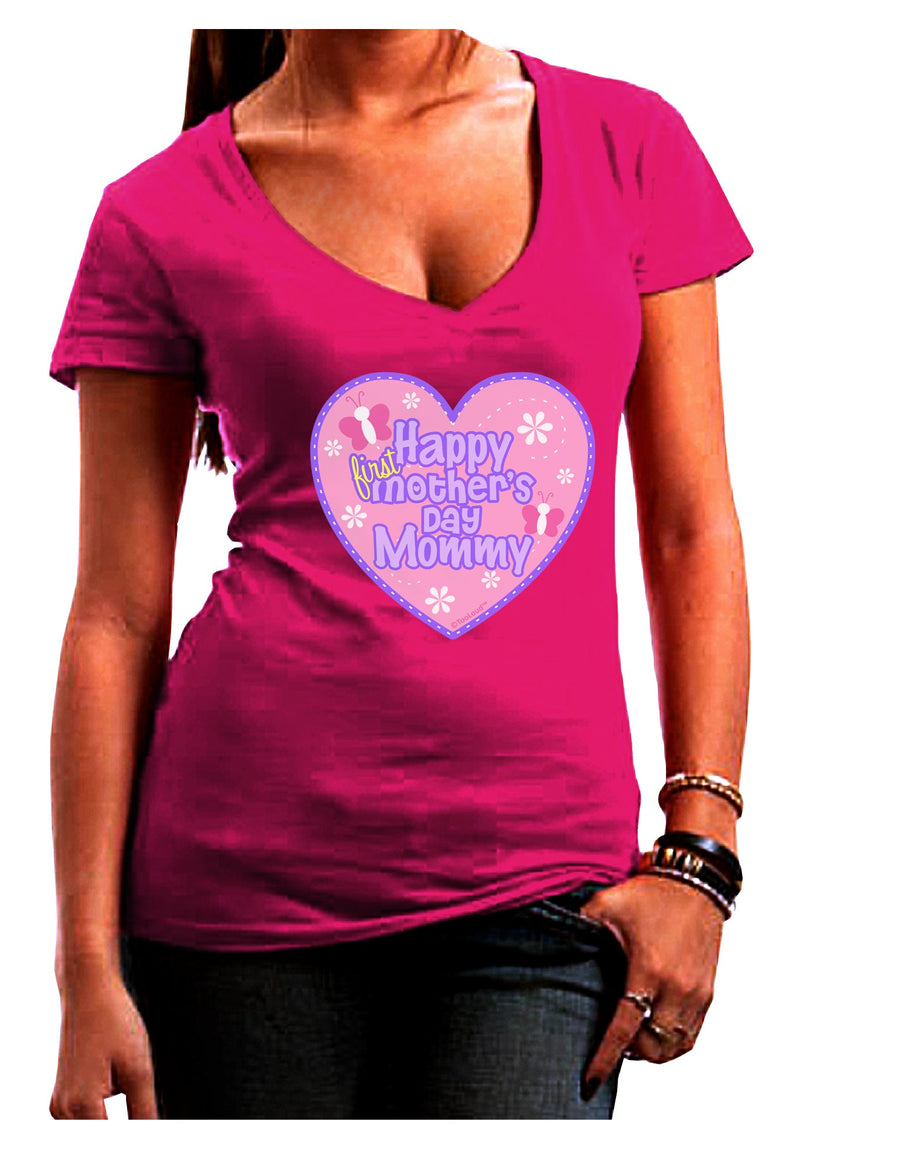 Happy First Mother's Day Mommy - Pink Juniors V-Neck Dark T-Shirt by TooLoud-Womens V-Neck T-Shirts-TooLoud-Black-Juniors Fitted Small-Davson Sales