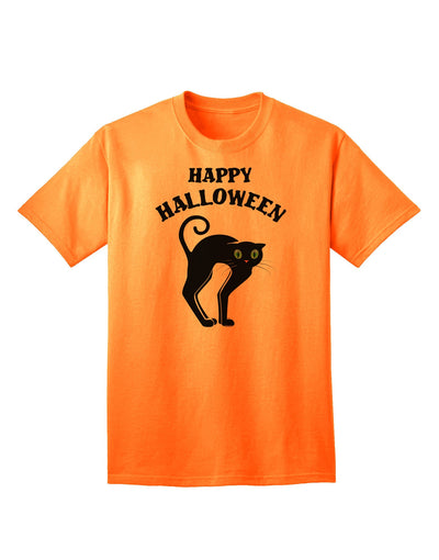 Happy Halloween: Adorable Black Cat Graphic Adult T-Shirt for Halloween Celebrations-Mens T-shirts-TooLoud-Neon-Orange-Small-Davson Sales