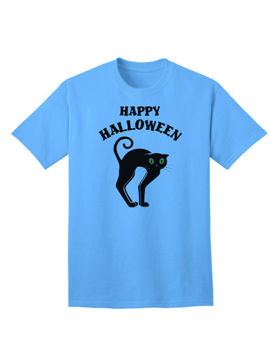 Happy Halloween: Adorable Black Cat Graphic Adult T-Shirt for Halloween Celebrations-Mens T-shirts-TooLoud-Aquatic-Blue-Small-Davson Sales