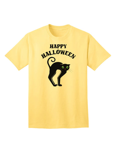 Happy Halloween: Adorable Black Cat Graphic Adult T-Shirt for Halloween Celebrations-Mens T-shirts-TooLoud-Yellow-Small-Davson Sales