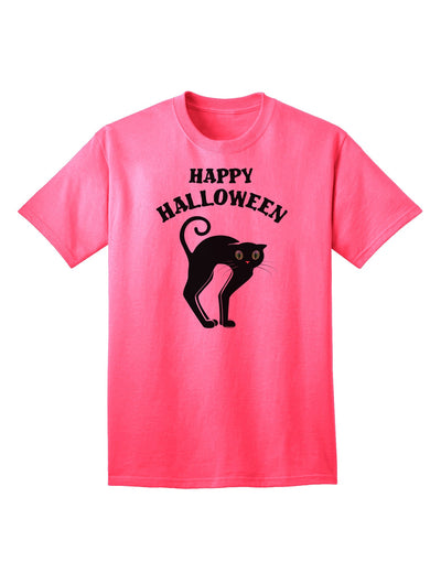 Happy Halloween: Adorable Black Cat Graphic Adult T-Shirt for Halloween Celebrations-Mens T-shirts-TooLoud-Neon-Pink-Small-Davson Sales