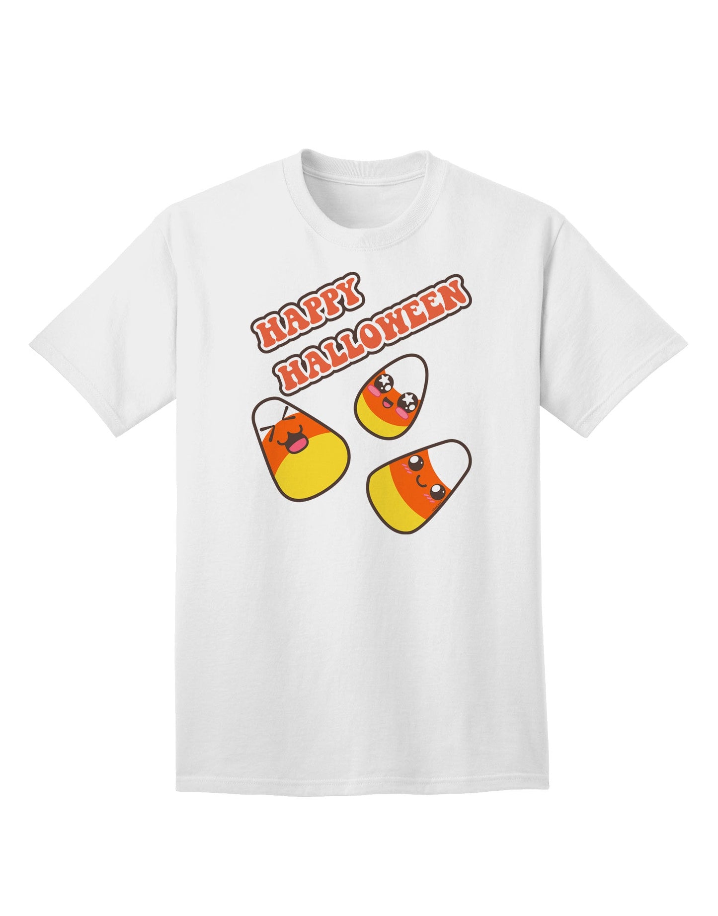 Happy Halloween: Adorable Candy Corn Themed Adult T-Shirt for Festive Celebrations-Mens T-shirts-TooLoud-White-Small-Davson Sales