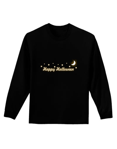 Happy Halloween Crescent Moon and Stars Adult Long Sleeve Dark T-Shirt-TooLoud-Black-Small-Davson Sales