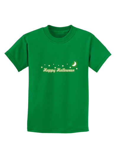 Happy Halloween Crescent Moon and Stars Childrens Dark T-Shirt-Childrens T-Shirt-TooLoud-Kelly-Green-X-Small-Davson Sales