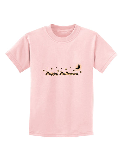 Happy Halloween Crescent Moon and Stars Childrens T-Shirt-Childrens T-Shirt-TooLoud-PalePink-X-Small-Davson Sales