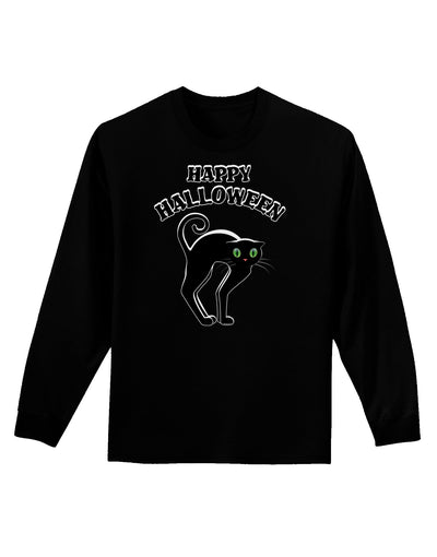 Happy Halloween Cute Black Cat Halloween Adult Long Sleeve Dark T-Shirt-TooLoud-Black-Small-Davson Sales