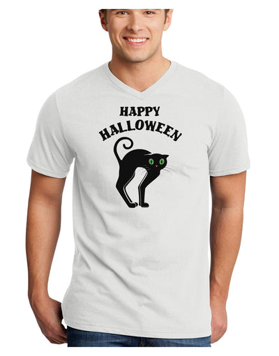 Happy Halloween Cute Black Cat Halloween Adult V-Neck T-shirt-Mens V-Neck T-Shirt-TooLoud-White-Small-Davson Sales