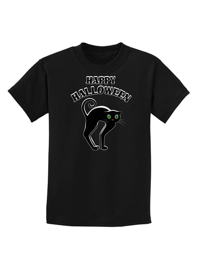 Happy Halloween Cute Black Cat Halloween Childrens Dark T-Shirt-Childrens T-Shirt-TooLoud-Black-X-Small-Davson Sales