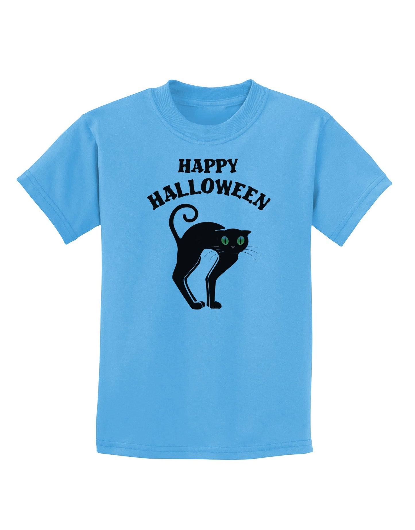 Happy Halloween Cute Black Cat Halloween Childrens T-Shirt-Childrens T-Shirt-TooLoud-Aquatic-Blue-X-Small-Davson Sales