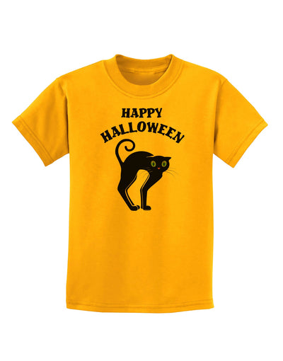 Happy Halloween Cute Black Cat Halloween Childrens T-Shirt-Childrens T-Shirt-TooLoud-Gold-X-Small-Davson Sales