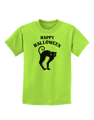 Happy Halloween Cute Black Cat Halloween Childrens T-Shirt-Childrens T-Shirt-TooLoud-Lime-Green-X-Small-Davson Sales