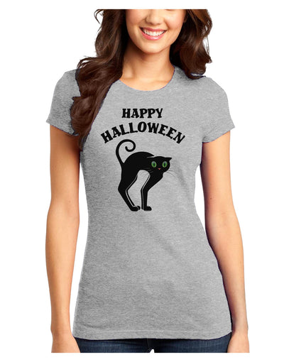 Happy Halloween Cute Black Cat Halloween Juniors T-Shirt-Womens Juniors T-Shirt-TooLoud-Ash-Gray-Juniors Fitted XS-Davson Sales