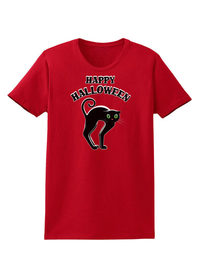 Happy Halloween Cute Black Cat Halloween Womens Dark T-Shirt-TooLoud-Red-X-Small-Davson Sales