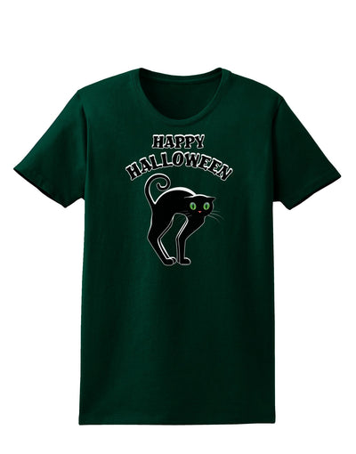 Happy Halloween Cute Black Cat Halloween Womens Dark T-Shirt-TooLoud-Forest-Green-Small-Davson Sales