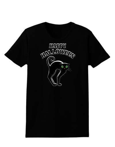 Happy Halloween Cute Black Cat Halloween Womens Dark T-Shirt-TooLoud-Black-X-Small-Davson Sales