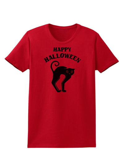 Happy Halloween Cute Black Cat Halloween Womens T-Shirt-Womens T-Shirt-TooLoud-Red-X-Small-Davson Sales