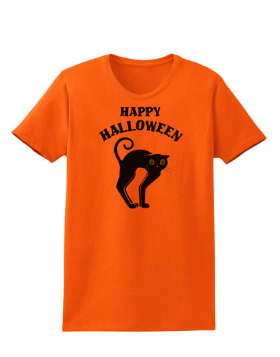 Happy Halloween Cute Black Cat Halloween Womens T-Shirt-Womens T-Shirt-TooLoud-Orange-X-Small-Davson Sales