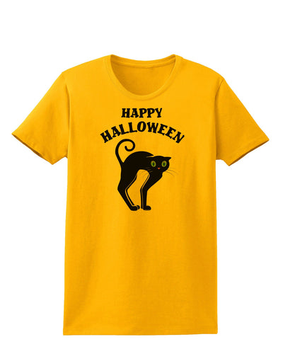 Happy Halloween Cute Black Cat Halloween Womens T-Shirt-Womens T-Shirt-TooLoud-Gold-X-Small-Davson Sales