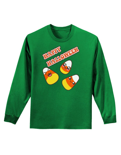 Happy Halloween Cute Candy Corn Adult Long Sleeve Dark T-Shirt-TooLoud-Kelly-Green-Small-Davson Sales