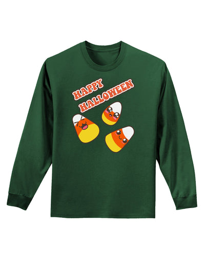 Happy Halloween Cute Candy Corn Adult Long Sleeve Dark T-Shirt-TooLoud-Dark-Green-Small-Davson Sales