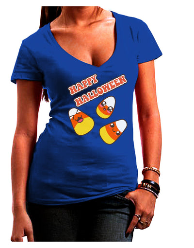 Happy Halloween Cute Candy Corn Juniors V-Neck Dark T-Shirt-Womens V-Neck T-Shirts-TooLoud-Royal-Blue-Juniors Fitted Small-Davson Sales