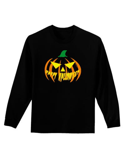 Happy Halloween Jack Yellow Adult Long Sleeve Dark T-Shirt-TooLoud-Black-Small-Davson Sales