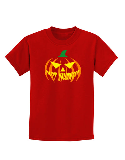 Happy Halloween Jack Yellow Childrens Dark T-Shirt-Childrens T-Shirt-TooLoud-Red-X-Small-Davson Sales