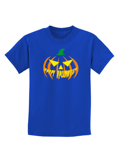 Happy Halloween Jack Yellow Childrens Dark T-Shirt-Childrens T-Shirt-TooLoud-Royal-Blue-X-Small-Davson Sales