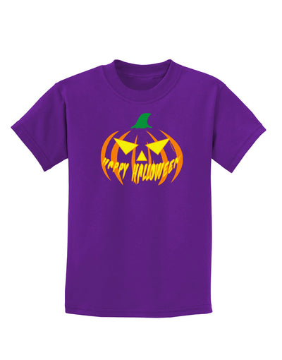 Happy Halloween Jack Yellow Childrens Dark T-Shirt-Childrens T-Shirt-TooLoud-Purple-X-Small-Davson Sales