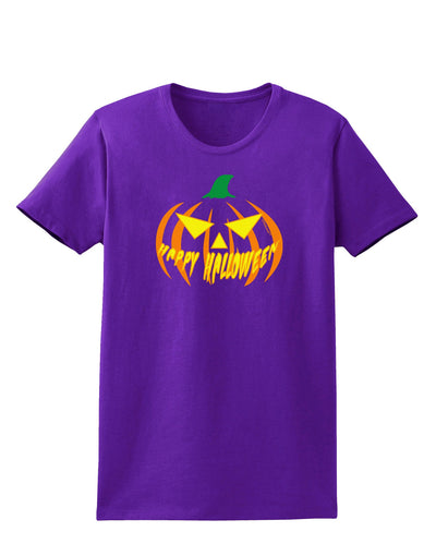 Happy Halloween Jack Yellow Womens Dark T-Shirt-TooLoud-Purple-X-Small-Davson Sales