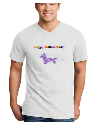 Happy Halloweenie Doxie Dog Halloween Adult V-Neck T-shirt-Mens V-Neck T-Shirt-TooLoud-White-Small-Davson Sales