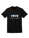 Happy Hanukkah Blue Dreidels Adult Dark T-Shirt-Mens T-Shirt-TooLoud-Black-Small-Davson Sales