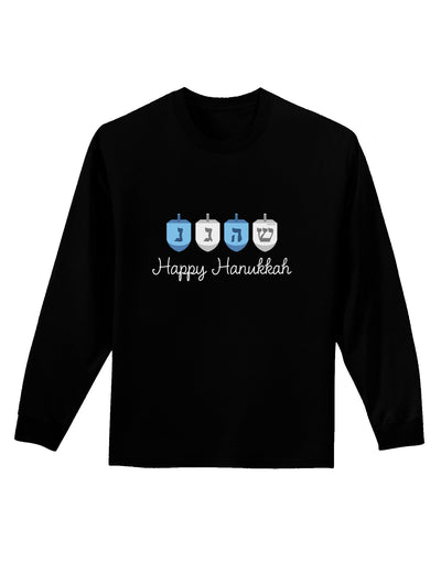 Happy Hanukkah Blue Dreidels Adult Long Sleeve Dark T-Shirt-TooLoud-Black-Small-Davson Sales