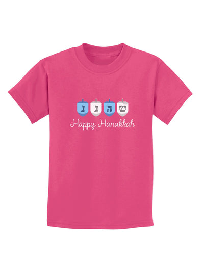 Happy Hanukkah Blue Dreidels Childrens Dark T-Shirt-Childrens T-Shirt-TooLoud-Sangria-X-Small-Davson Sales