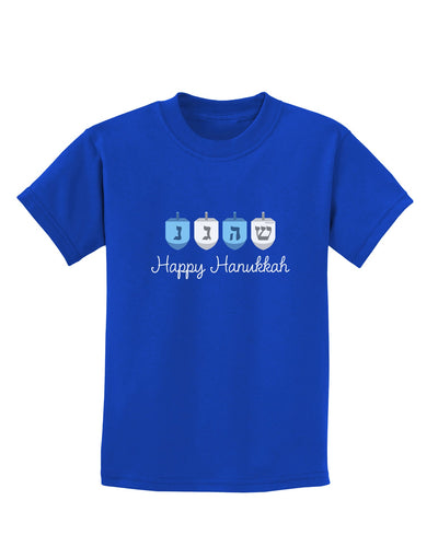 Happy Hanukkah Blue Dreidels Childrens Dark T-Shirt-Childrens T-Shirt-TooLoud-Royal-Blue-X-Small-Davson Sales