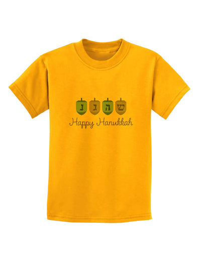 Happy Hanukkah Blue Dreidels Childrens T-Shirt-Childrens T-Shirt-TooLoud-Gold-X-Small-Davson Sales