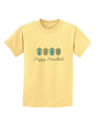 Happy Hanukkah Blue Dreidels Childrens T-Shirt-Childrens T-Shirt-TooLoud-Daffodil-Yellow-X-Small-Davson Sales