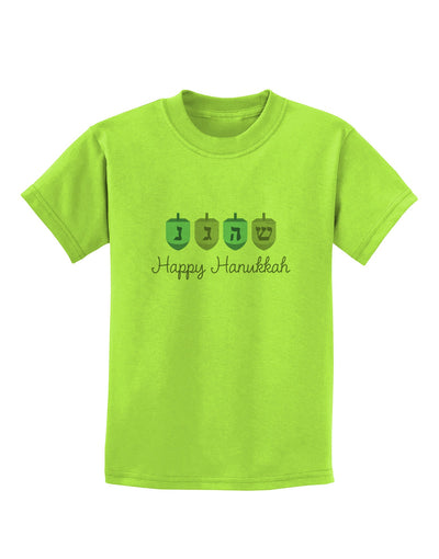 Happy Hanukkah Blue Dreidels Childrens T-Shirt-Childrens T-Shirt-TooLoud-Lime-Green-X-Small-Davson Sales