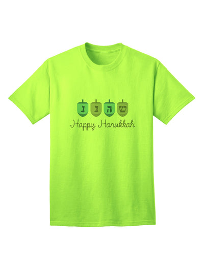 Happy Hanukkah Blue Dreidels - Premium Adult T-Shirt for Festive Celebrations-Mens T-shirts-TooLoud-Neon-Green-Small-Davson Sales