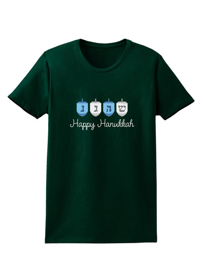 Happy Hanukkah Blue Dreidels Womens Dark T-Shirt-TooLoud-Forest-Green-Small-Davson Sales