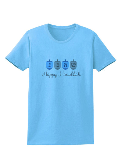 Happy Hanukkah Blue Dreidels Womens T-Shirt-Womens T-Shirt-TooLoud-Aquatic-Blue-X-Small-Davson Sales