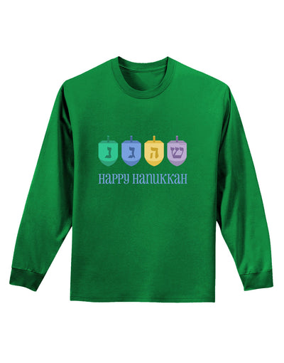 Happy Hanukkah Dreidels Adult Long Sleeve Dark T-Shirt-TooLoud-Kelly-Green-Small-Davson Sales