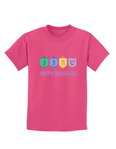 Happy Hanukkah Dreidels Childrens Dark T-Shirt-Childrens T-Shirt-TooLoud-Sangria-X-Small-Davson Sales