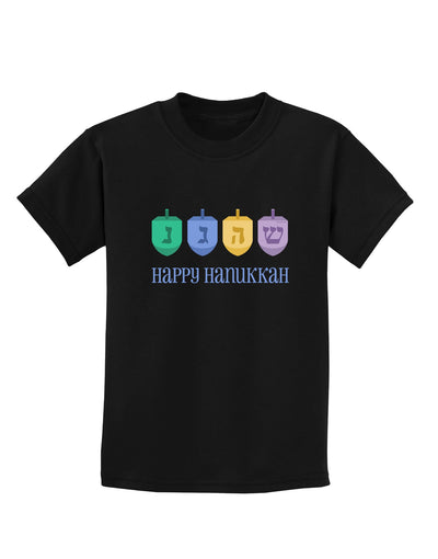 Happy Hanukkah Dreidels Childrens Dark T-Shirt-Childrens T-Shirt-TooLoud-Black-X-Small-Davson Sales