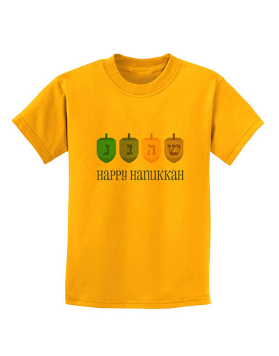 Happy Hanukkah Dreidels Childrens T-Shirt-Childrens T-Shirt-TooLoud-Gold-X-Small-Davson Sales