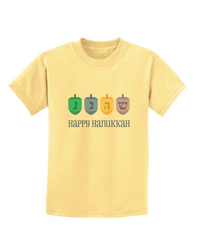 Happy Hanukkah Dreidels Childrens T-Shirt-Childrens T-Shirt-TooLoud-Daffodil-Yellow-X-Small-Davson Sales